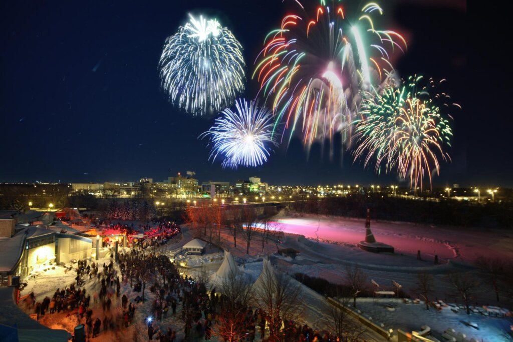 Fireworks display in the sky over The Forks 